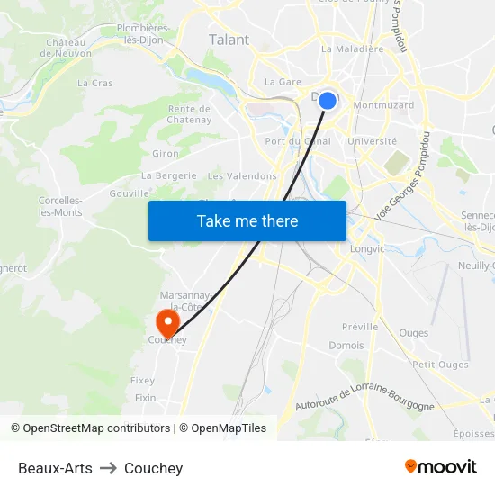 Beaux-Arts to Couchey map