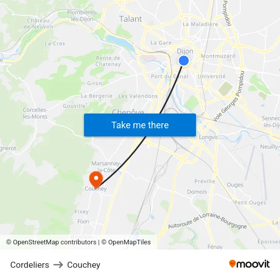 Cordeliers to Couchey map