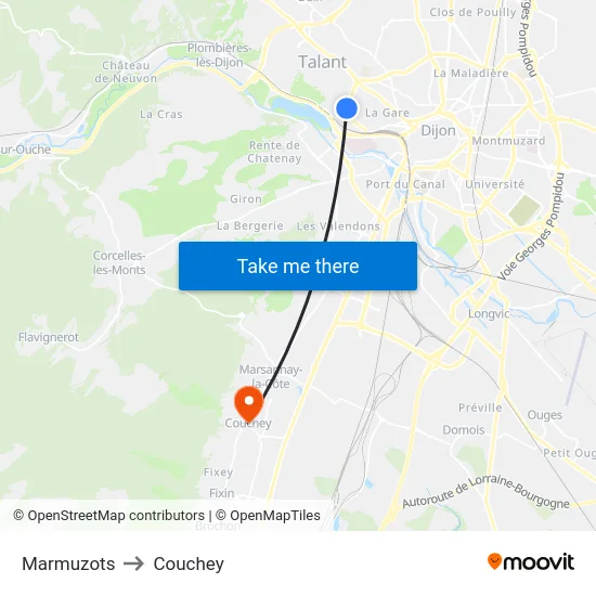 Marmuzots to Couchey map