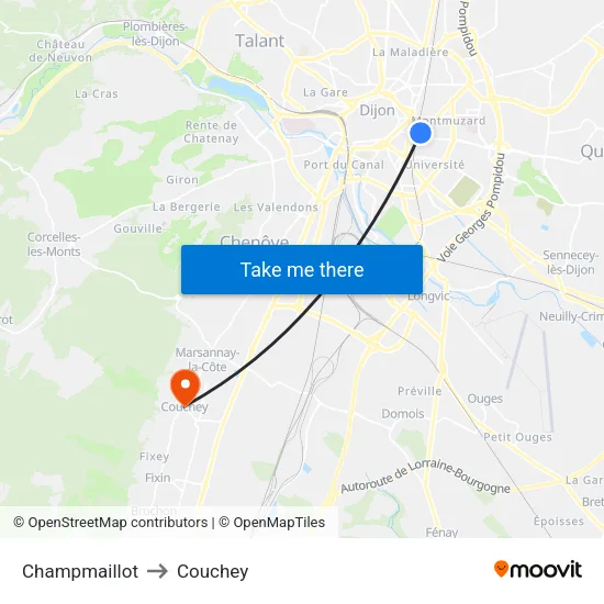 Champmaillot to Couchey map