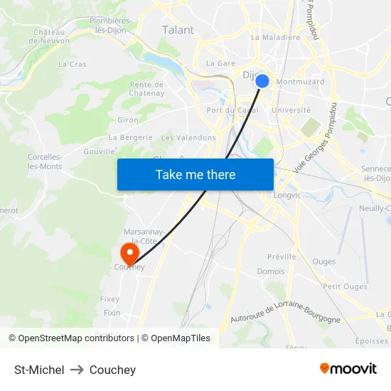 St-Michel to Couchey map