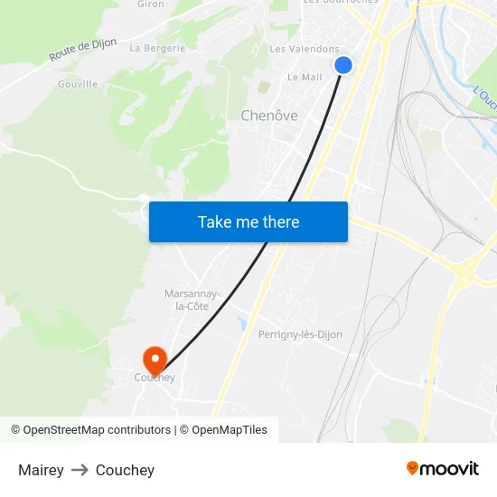 Mairey to Couchey map