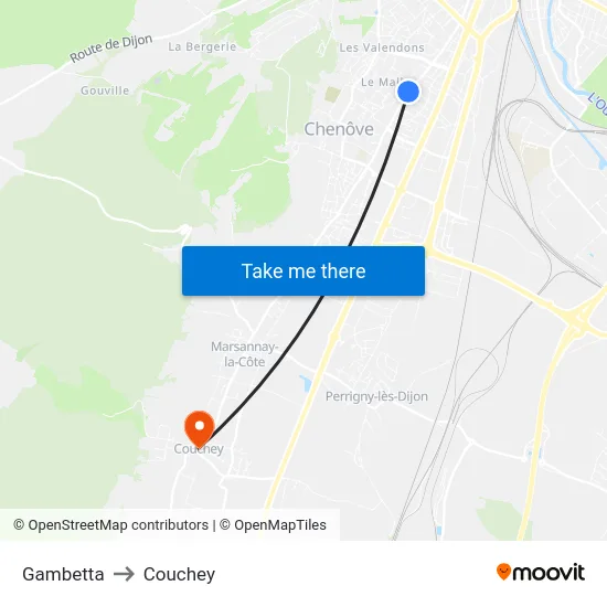 Gambetta to Couchey map