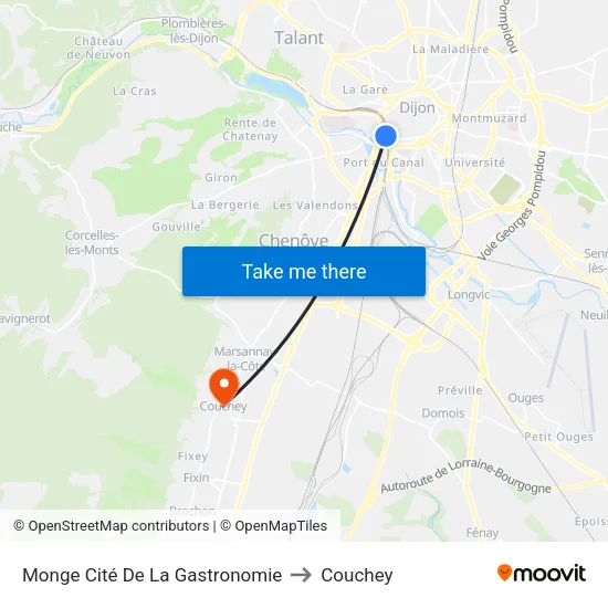 Monge Cité De La Gastronomie to Couchey map