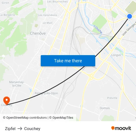 Zipfel to Couchey map