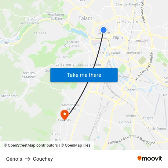 Génois to Couchey map