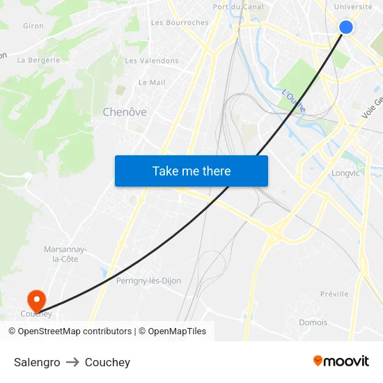 Salengro to Couchey map