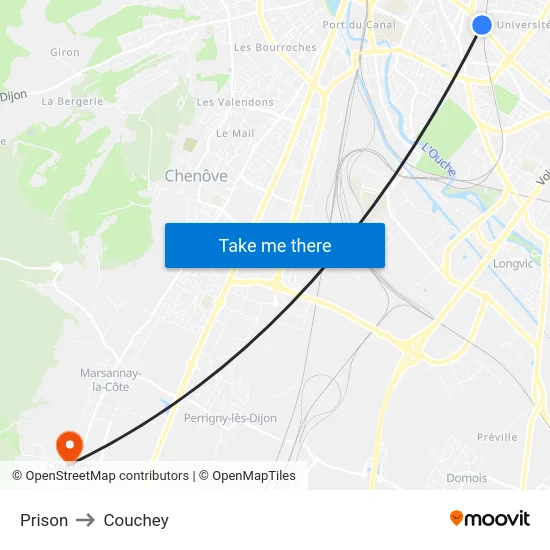 Prison to Couchey map