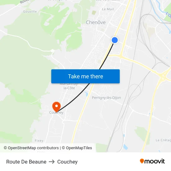 Route De Beaune to Couchey map