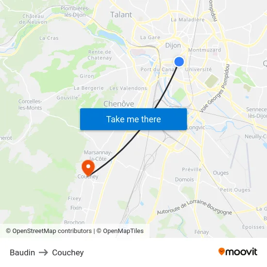 Baudin to Couchey map