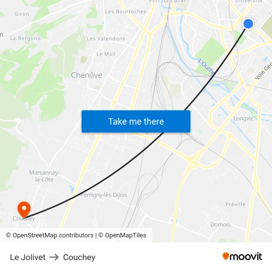 Le Jolivet to Couchey map