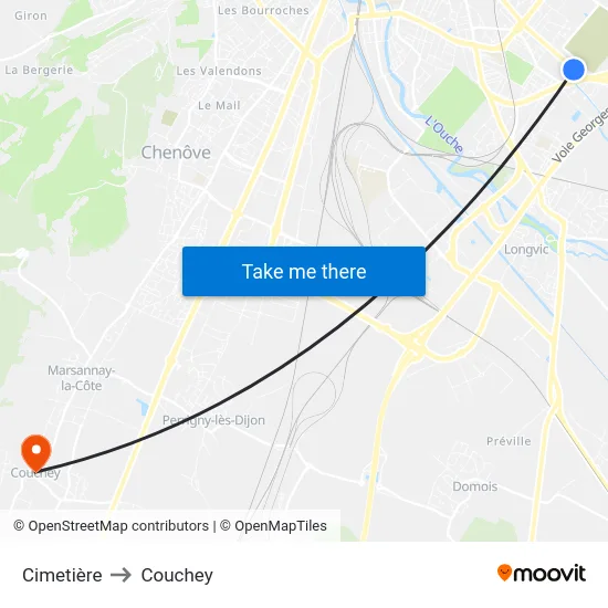 Cimetière to Couchey map