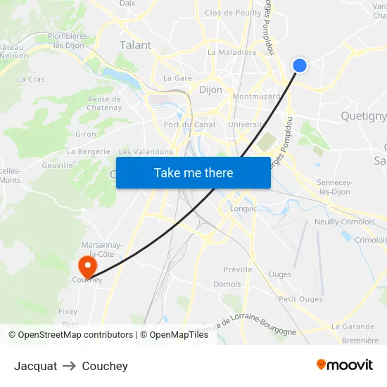 Jacquat to Couchey map