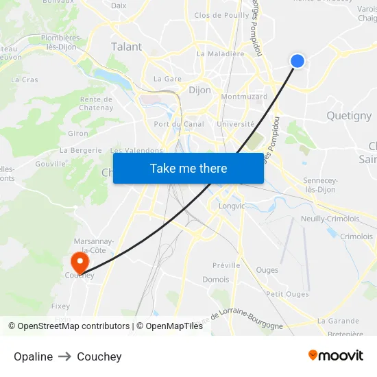 Opaline to Couchey map