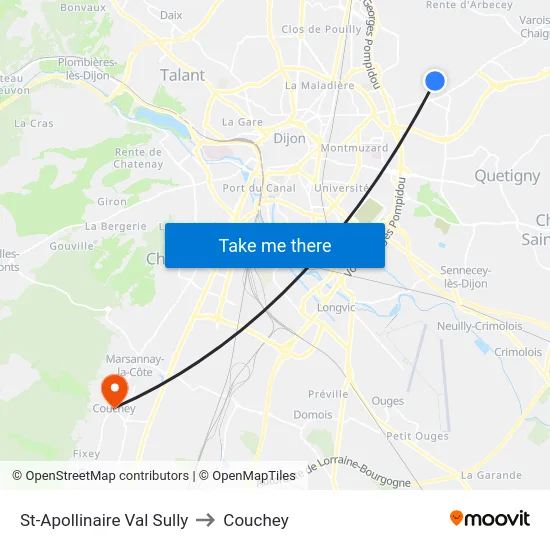 St-Apollinaire Val Sully to Couchey map