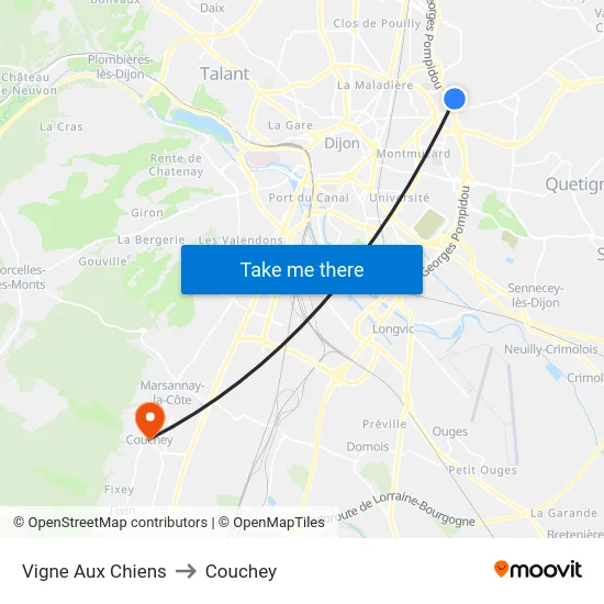 Vigne Aux Chiens to Couchey map