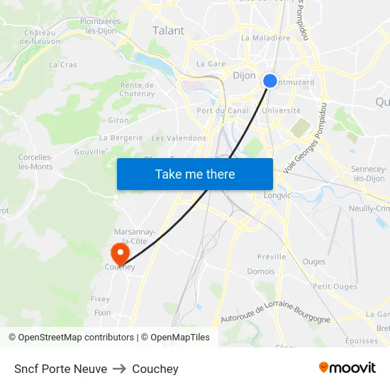 Sncf Porte Neuve to Couchey map