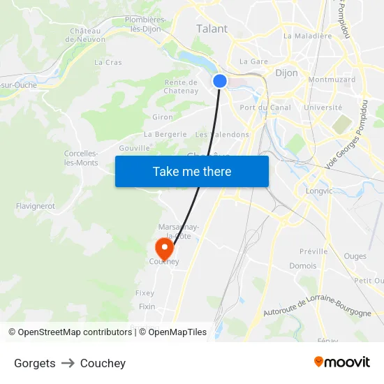 Gorgets to Couchey map