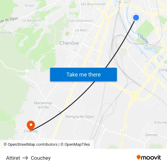 Attiret to Couchey map