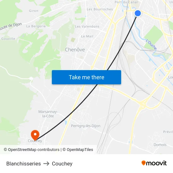 Blanchisseries to Couchey map