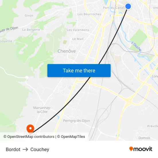 Bordot to Couchey map