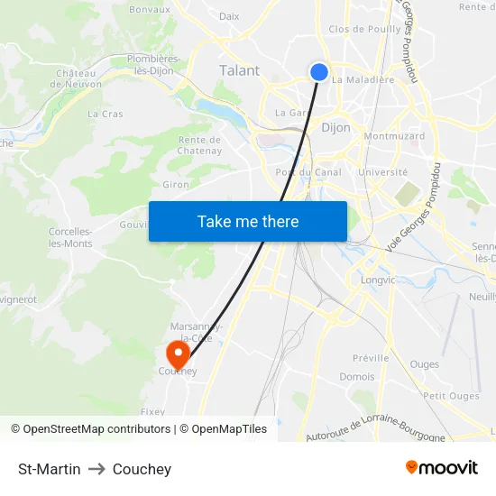 St-Martin to Couchey map