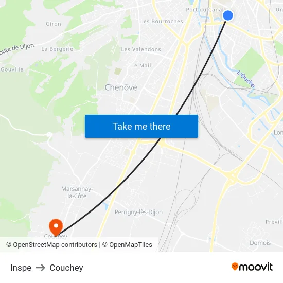 Inspe to Couchey map