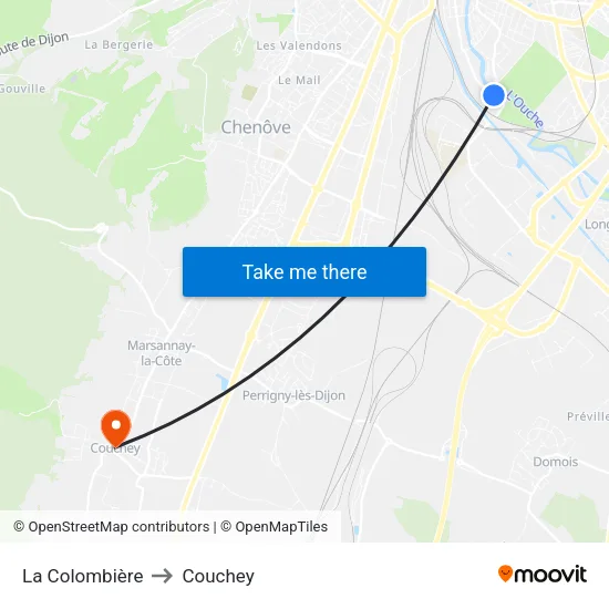 La Colombière to Couchey map