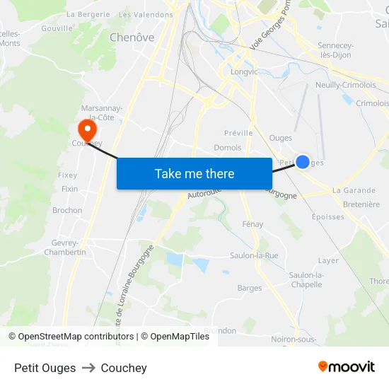 Petit Ouges to Couchey map