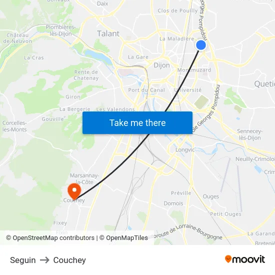 Seguin to Couchey map