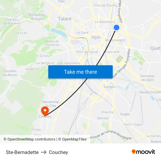 Ste-Bernadette to Couchey map