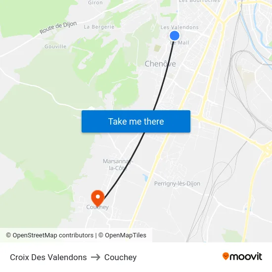 Croix Des Valendons to Couchey map