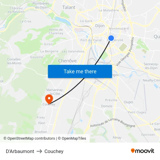 D'Arbaumont to Couchey map