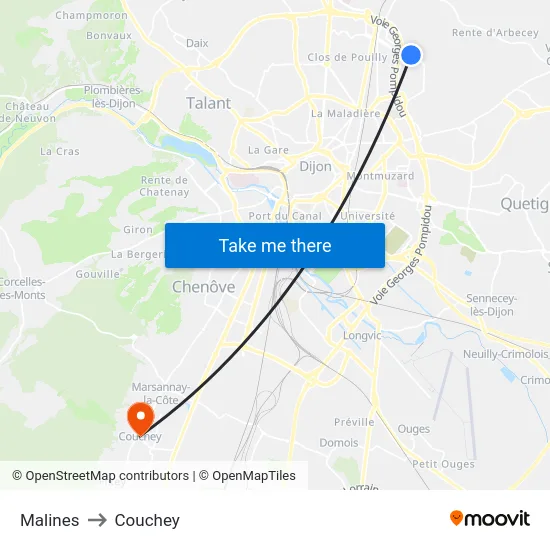 Malines to Couchey map