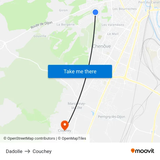 Dadolle to Couchey map