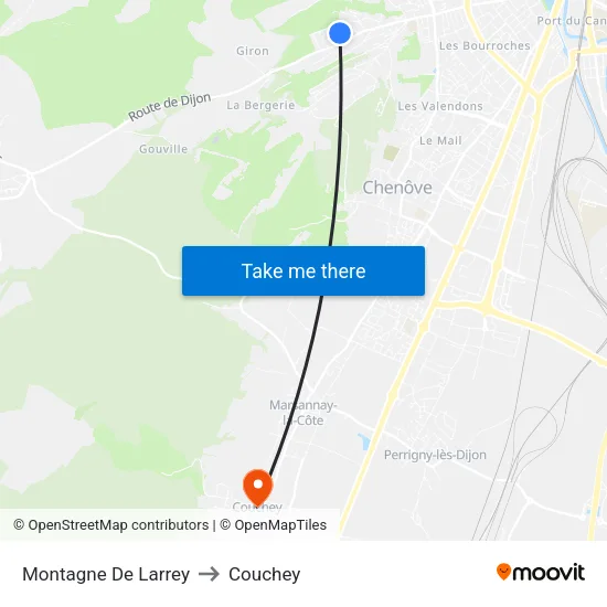 Montagne De Larrey to Couchey map