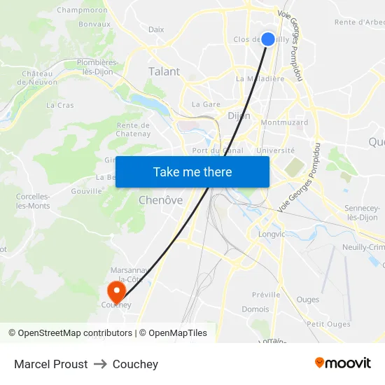 Marcel Proust to Couchey map