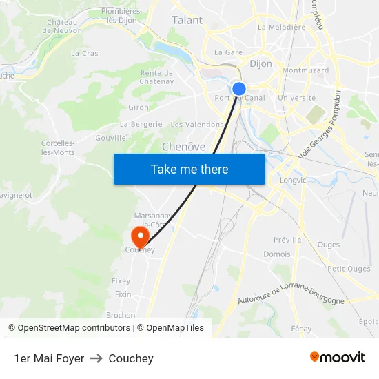 1er Mai Foyer to Couchey map