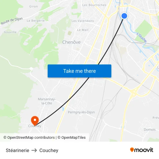 Stéarinerie to Couchey map