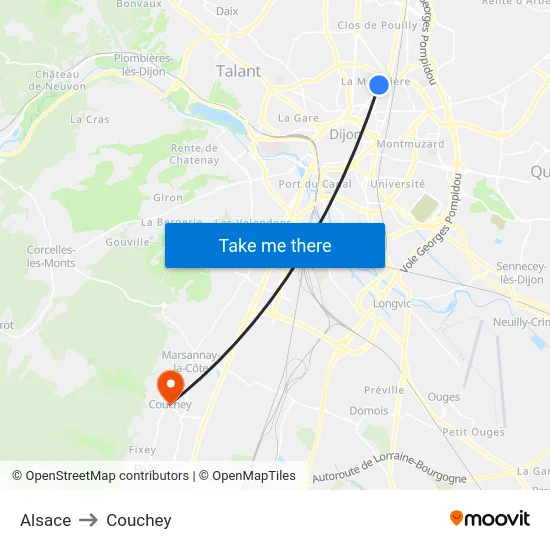 Alsace to Couchey map