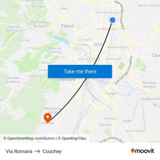 Via Romana to Couchey map