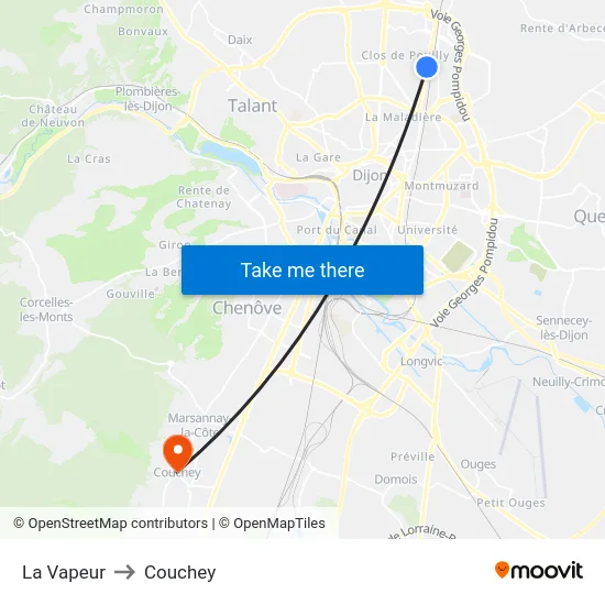 La Vapeur to Couchey map