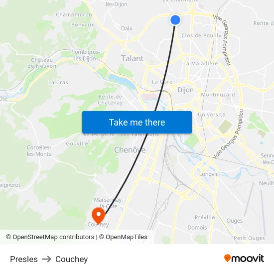 Presles to Couchey map