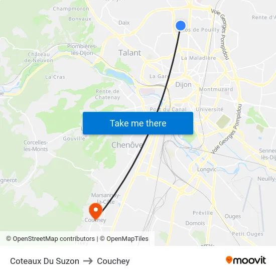 Coteaux Du Suzon to Couchey map