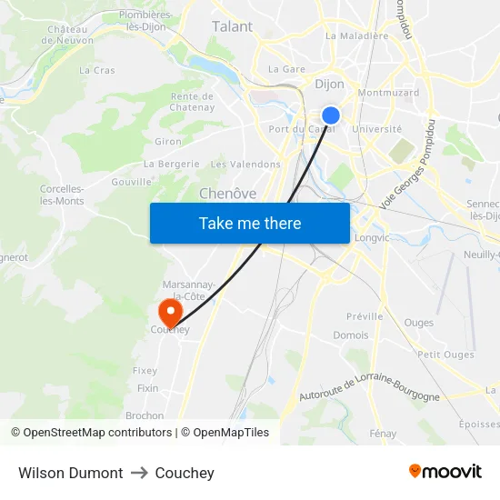 Wilson Dumont to Couchey map