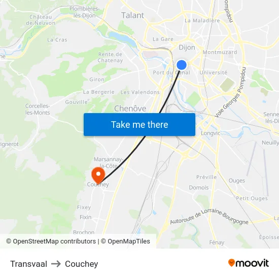 Transvaal to Couchey map