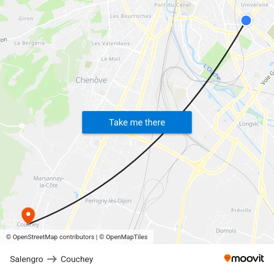 Salengro to Couchey map