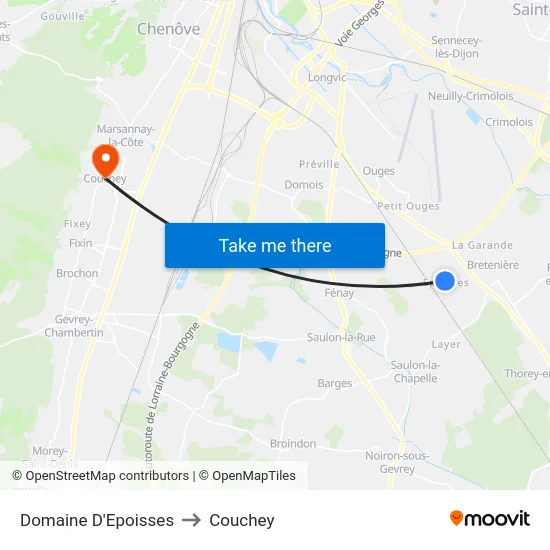 Domaine D'Epoisses to Couchey map
