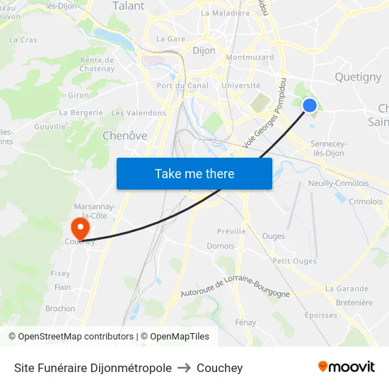 Site Funéraire Dijonmétropole to Couchey map
