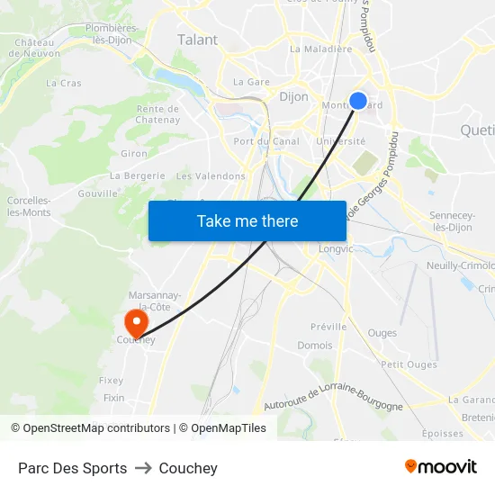 Parc Des Sports to Couchey map